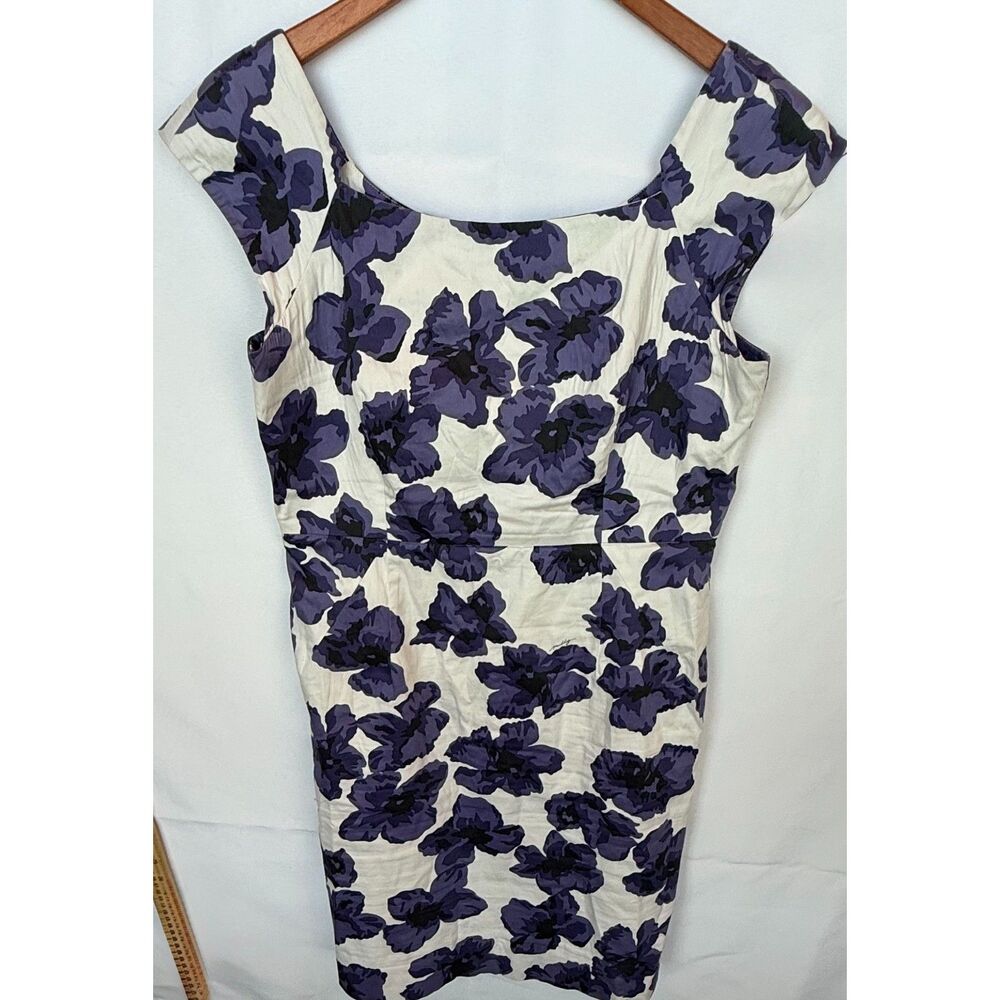 Preppy Chic Garden Party Dress 6 Purple Floral Watercolor Cotton Sheath